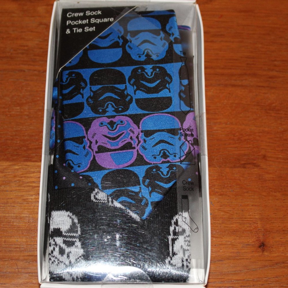 Disney Star Wars 3 pc. Set  Multicolor Crew Socks, Pocket Square, Tie